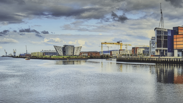 picture of a shipyard surrounded by water.